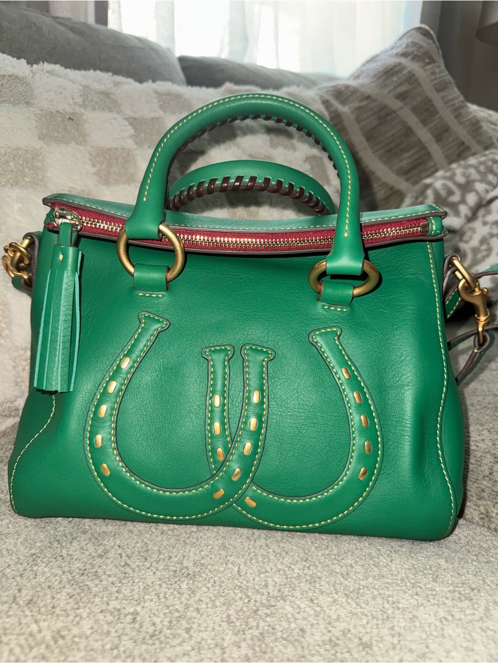 Dooney & Bourke Emerald Green Leather Satchel with Gold Hardware